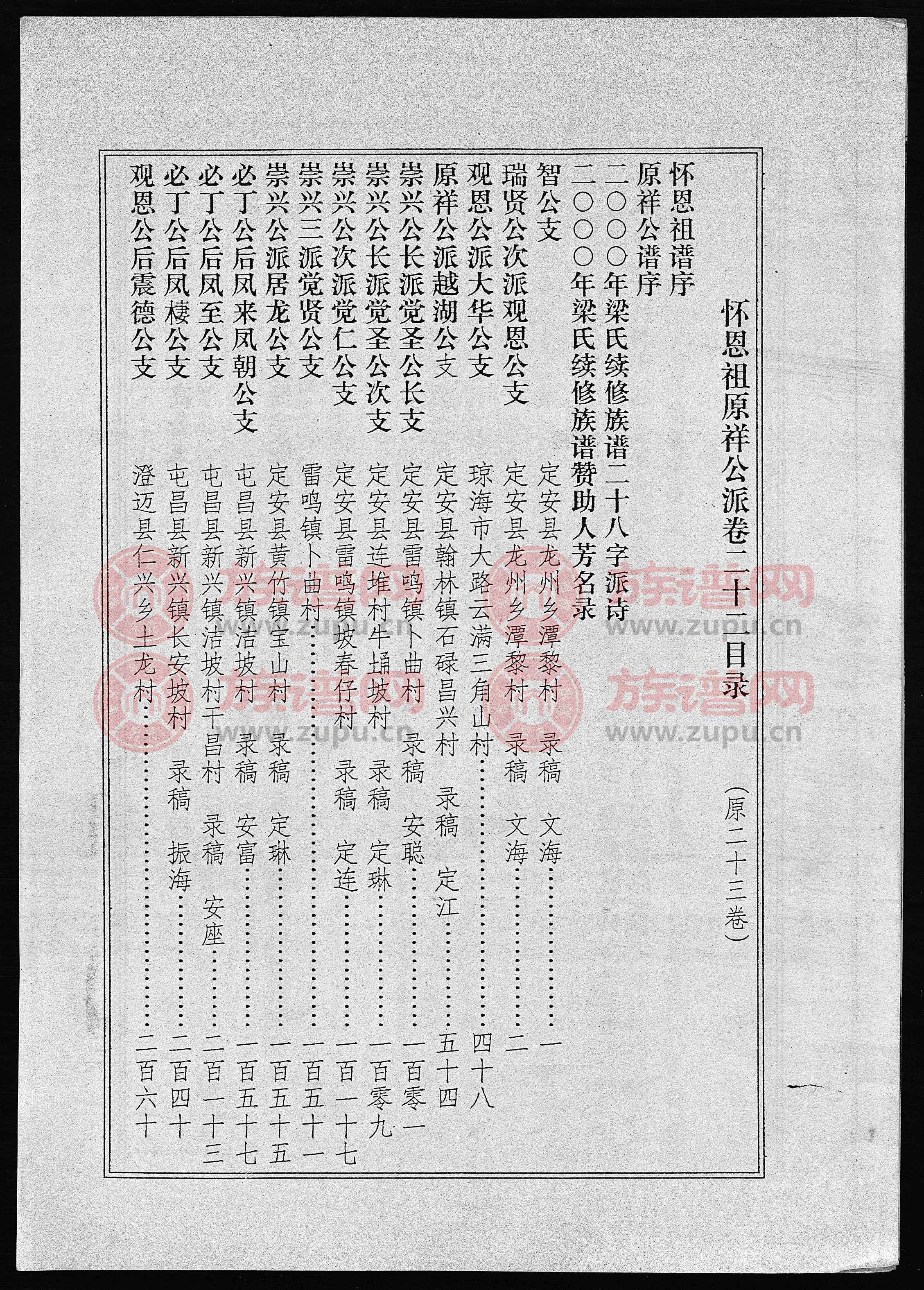 海南梁氏谱 [56卷,含卷首]第22本 - 梁氏堂号字辈查阅