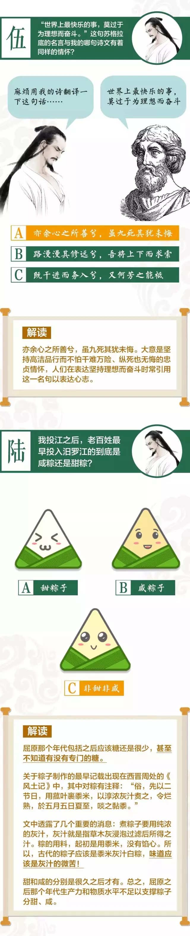 补课啦！最早人们纪念屈原投入汨罗江的是甜粽还是咸粽？