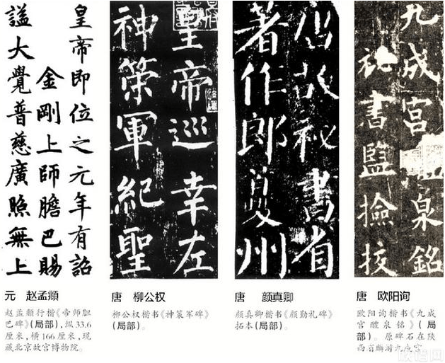 四大楷体--欧、颜、柳、赵体,他们四人的楷书各有千秋体现在何处?