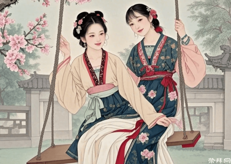 古代清明节女性荡秋千：传承千年的清明习俗