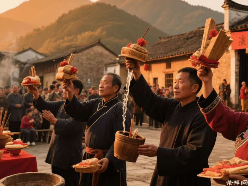 三门县杨家村等村落举行隆重的 "祭冬" 仪式，包括取水、拜天、祭祖、演祝寿戏