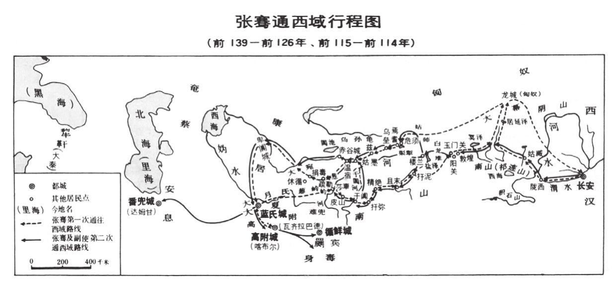 张骞路线图张骞穷其一生开通的道路,被后人称为丝绸之路,他打通了中