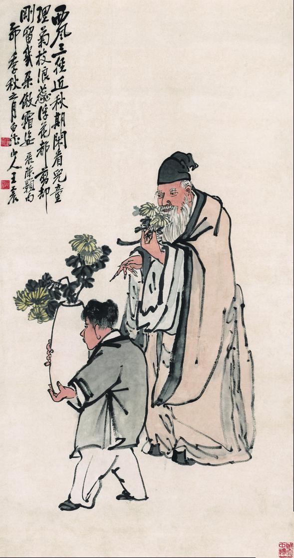 菊花人物轴