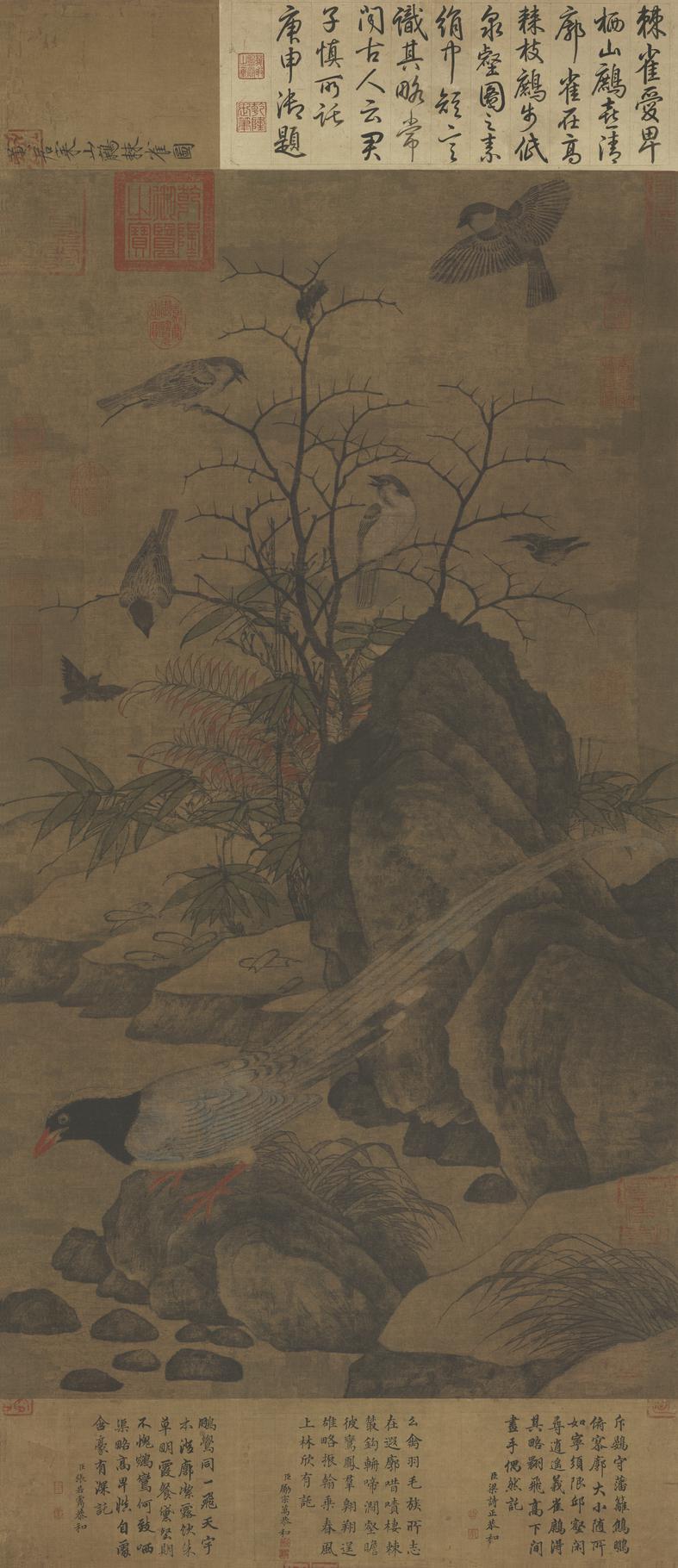 山鹧棘雀图
