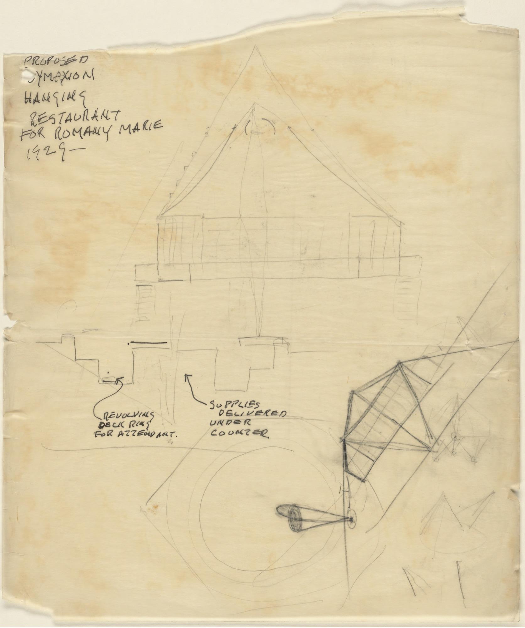 ProposedDymaxionHangingRestaurantforRomanyMarie,project,Sketch