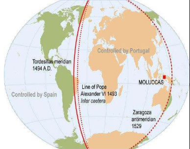 世界上第一条关于西班牙和葡萄牙瓜分全球的分界线教皇子午线